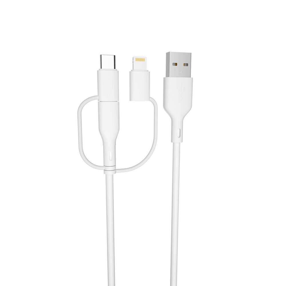 Forever recycling  cable 3w1 1,5m 2,4A USB-A -USB-C+ microUSB  + Lightning KR3W1-00 white