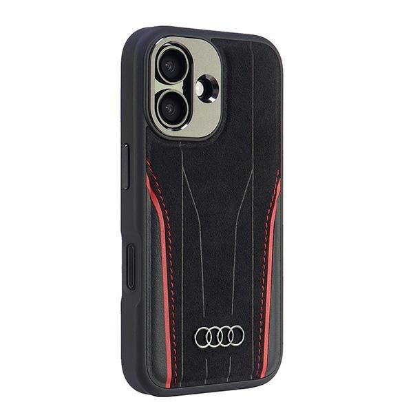 Audi Genuine Leather MagSafe case for iPhone 16 6.1" black-red