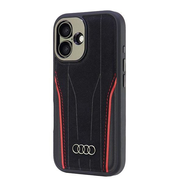 Audi Genuine Leather MagSafe case for iPhone 16 6.1" black-red