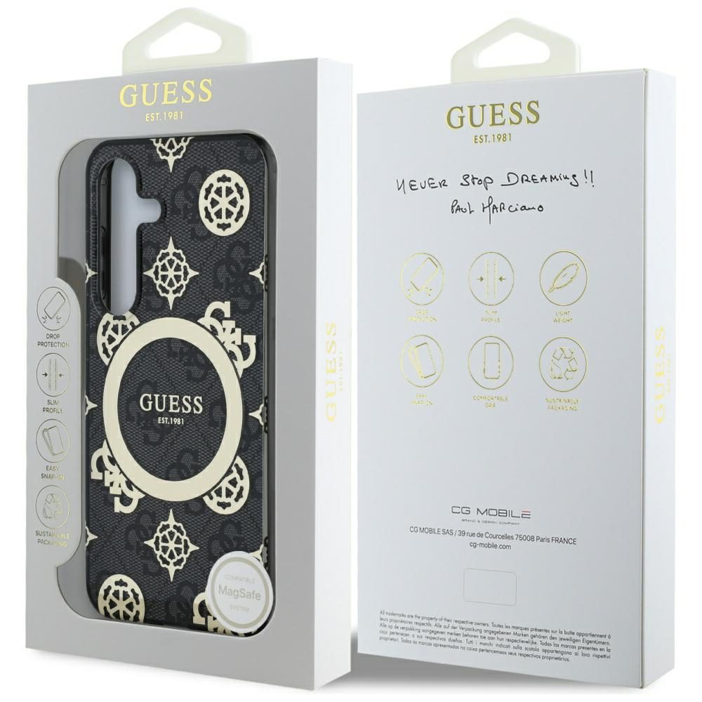 Guess HC Magnetic IML Peony on 4G Background case for Samsung Galaxy S25 black