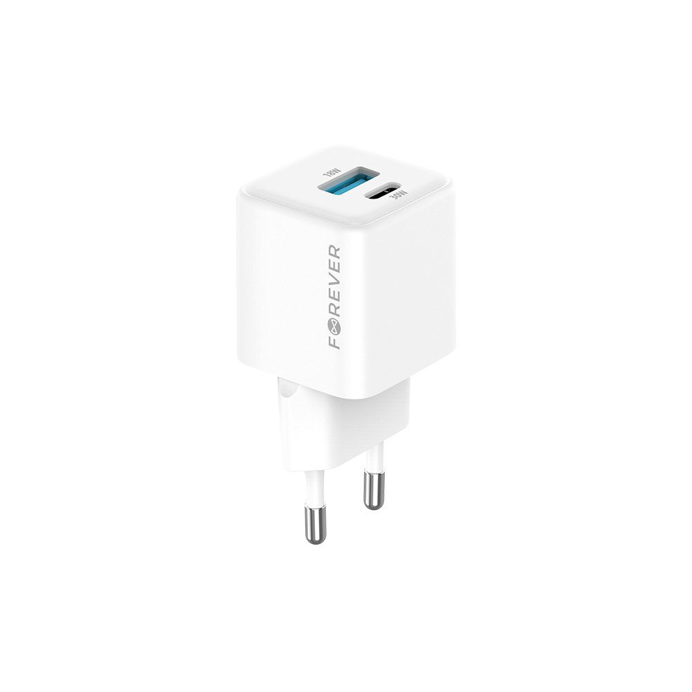 Forever TC-08-30AC GaN PD QC charger 1x USB-C 1x USB 30W white