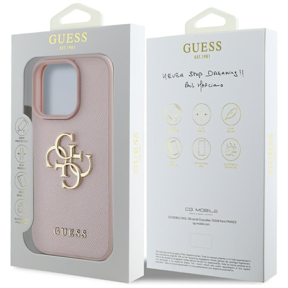 442144_oryg Guess Hardcase PU Grained Big 4G and Classic Logo Case for iPhone 16 Pro Max 6,9" Pink