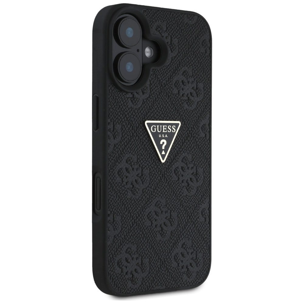 Guess Hardcase PU Grained Hot Stamp 4G Triangle Metal Case for iPhone 16 6,1" Black