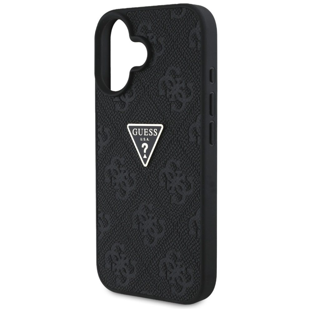 Guess Hardcase PU Grained Hot Stamp 4G Triangle Metal Case for iPhone 16 6,1" Black