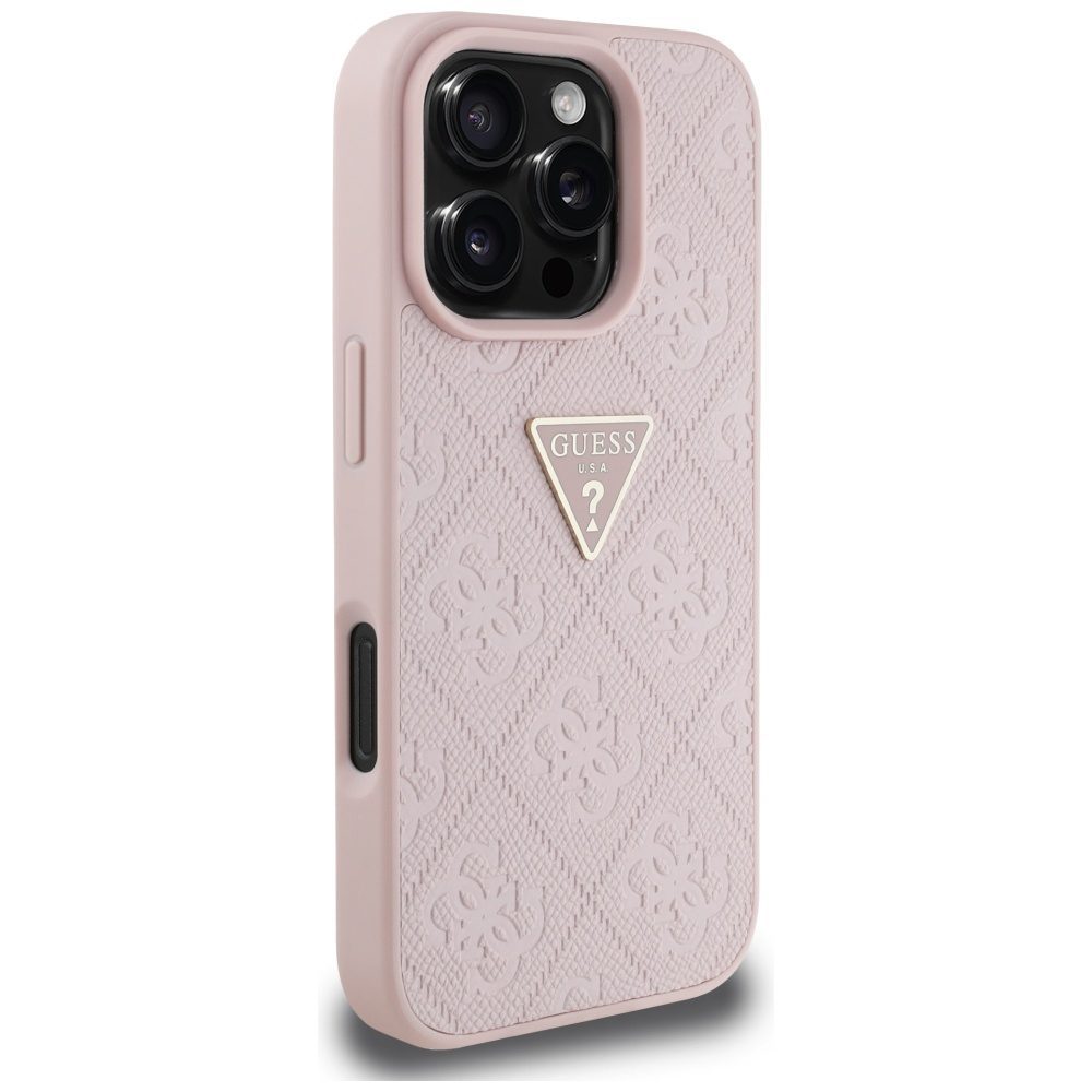 Guess Hardcase PU Grained Hot Stamp 4G Triangle Metal Case for iPhone 16 Pro Max 6,9" Pink
