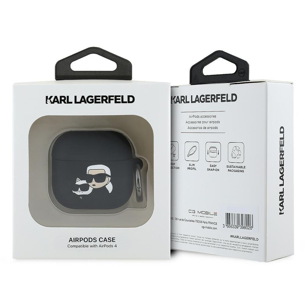 Karl Lagerfeld Cover for AirPods 4 Silicone Karl & Choupette Head 3D Black