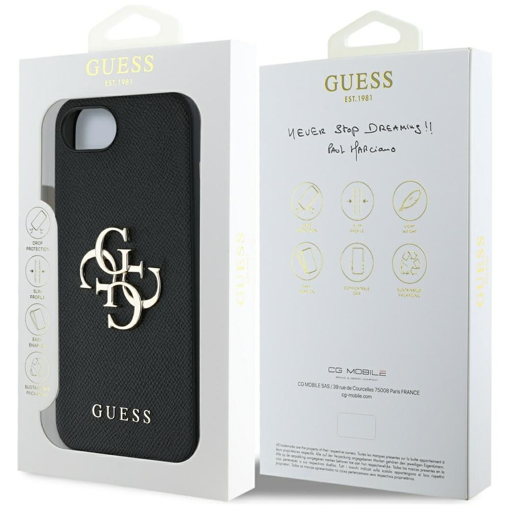 Guess HC PU Grained Big 4G and Classic Logo case for iPhone 16e Black