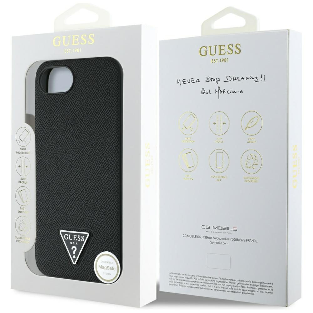 444986_oryg Guess HC MagSafe Grained PU Triangle Logo Case for iPhone 16e Black