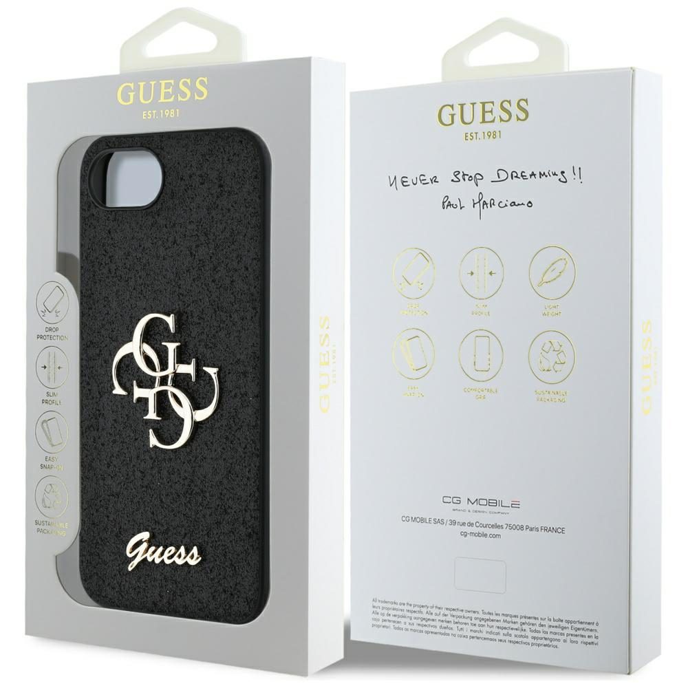 445010_oryg Guess HC Fixed Glitter Big 4G Case for iPhone 16e Black