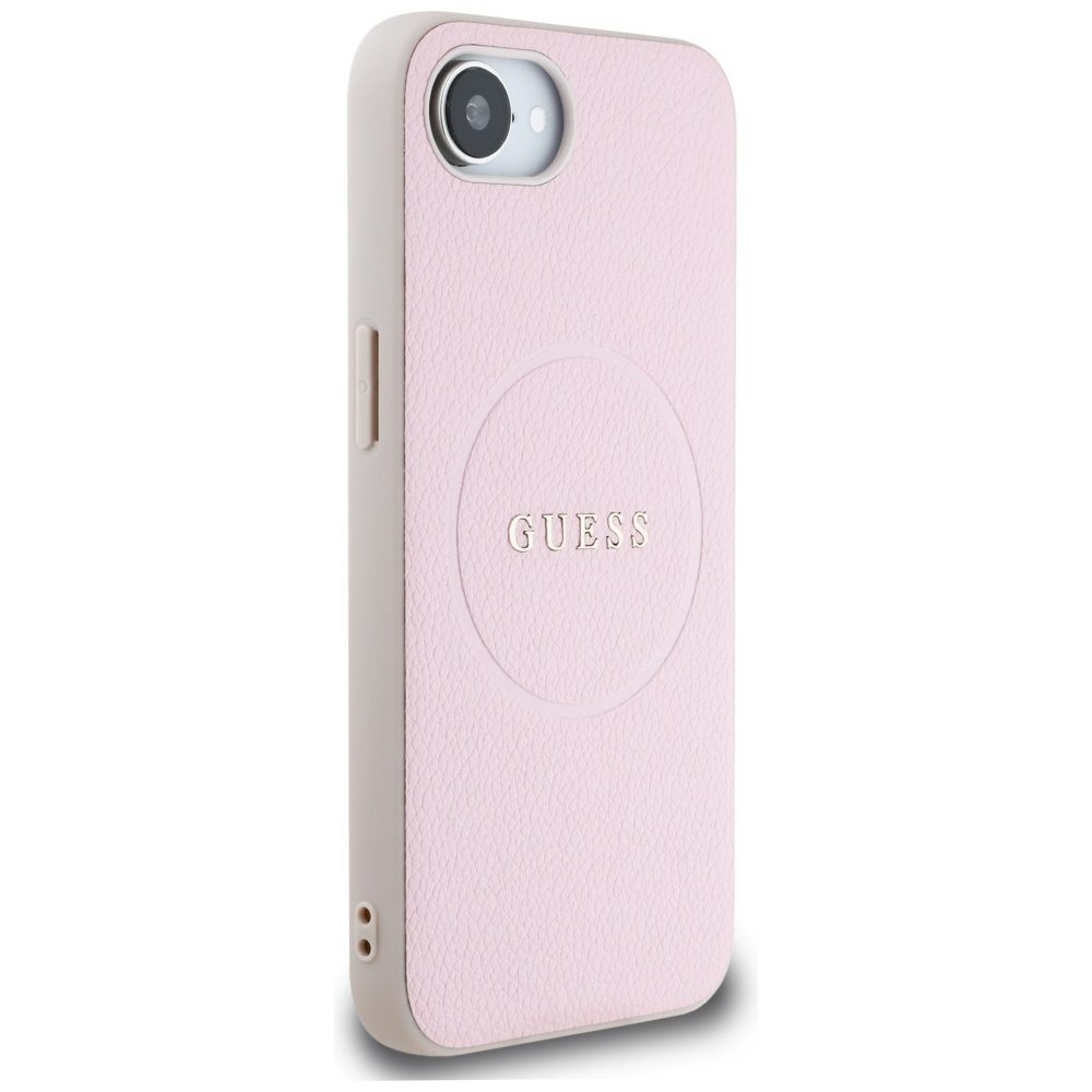 445046_oryg Guess HC MagSafe PU Grained Gold Ring case for iPhone 16e Pink