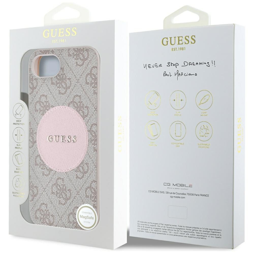 Guess HC MagSafe PU 4G Circle with Classic Logo case for iPhone 16e Pink