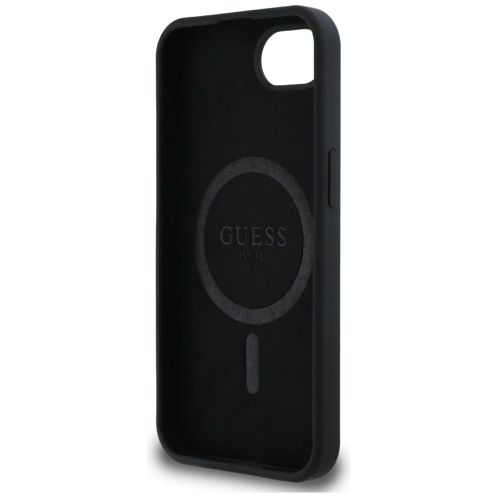 Guess HC Silicone Script Metal Logo Case for iPhone 16e Black