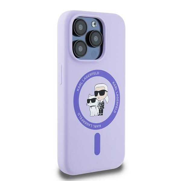 Karl Lagerfeld HC MagSafe Silicone KC Body Ring case for iPhone 15 Pro Purple