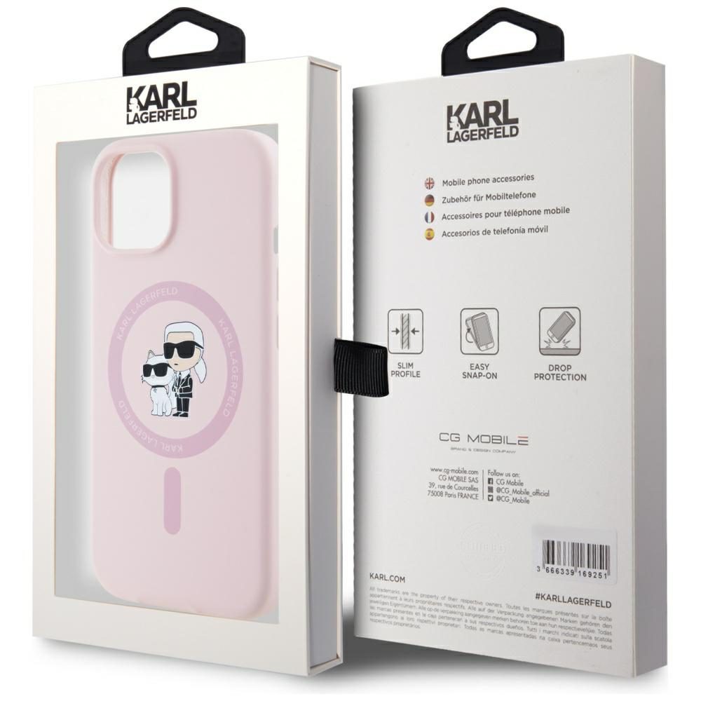 Karl Lagerfeld HC MagSafe Silicone KC Body Ring case for iPhone 15 Pink