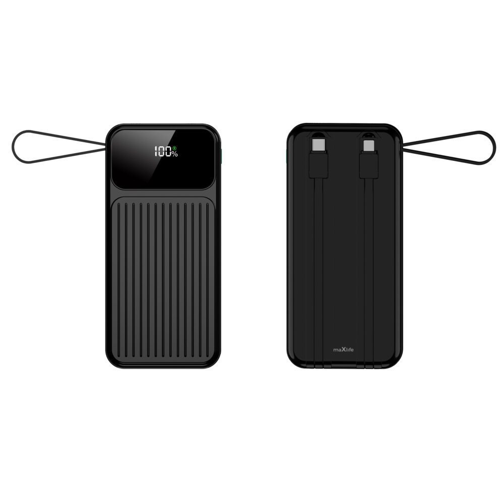 Maxlife power bank with built-in cables MXPB-06 PD QC 22,5W 10000 mAh black