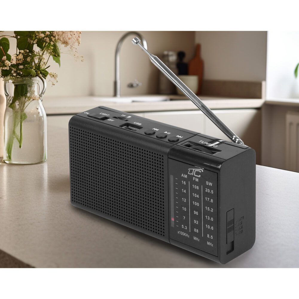 LTC portable radio REGA, USB, TF, AUX, mini LED flashlight, black