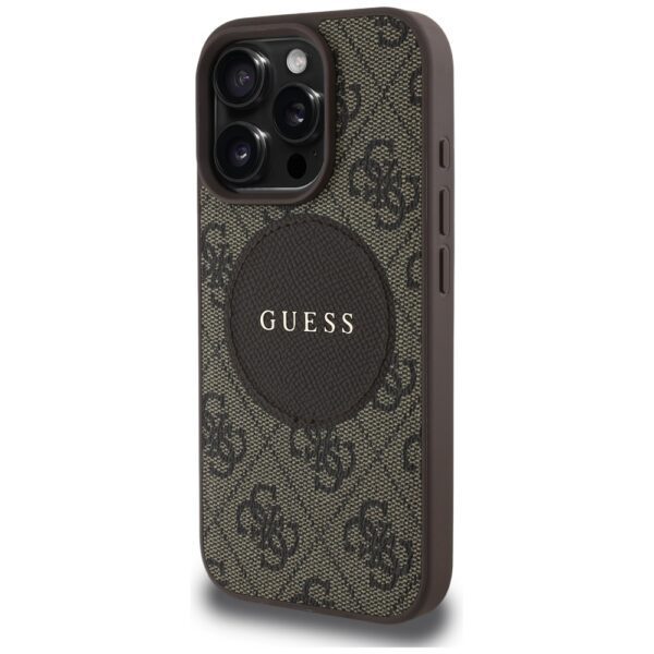 Guess HC MagSafe PU 4G Circle with Classic Logo case for iPhone 16 Pro Brown