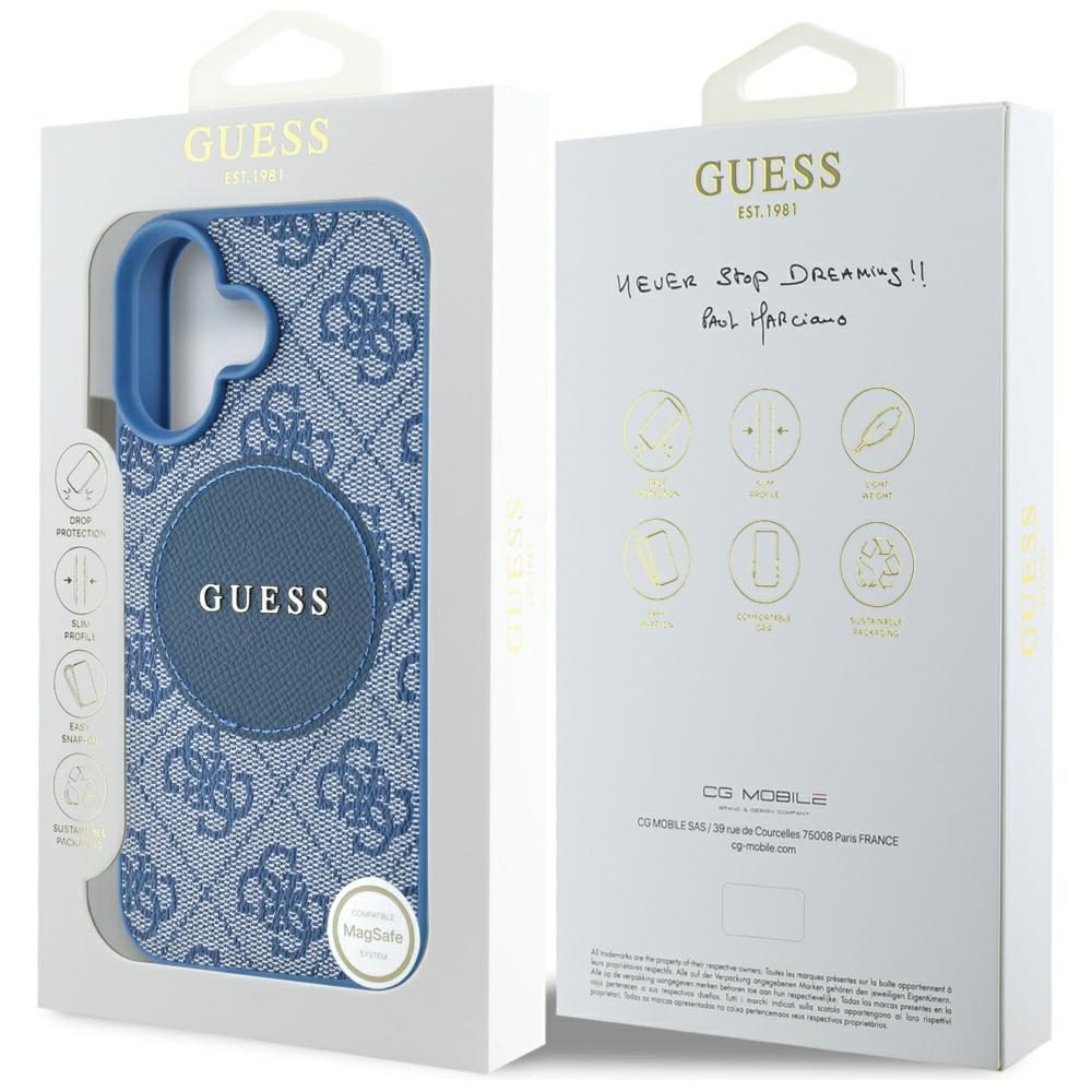 448500_oryg Guess HC MagSafe PU 4G Circle with Classic Logo case for iPhone 16 Blue