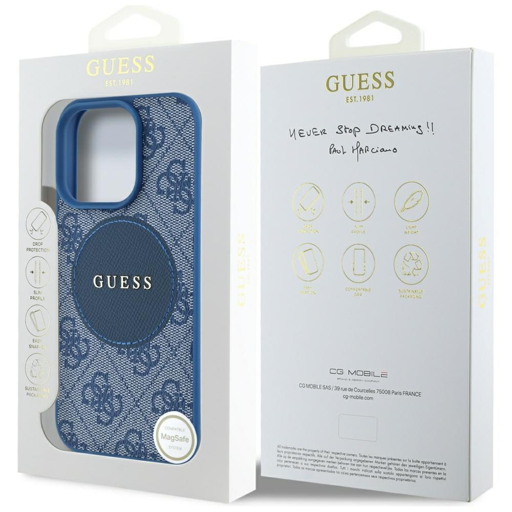 Guess HC MagSafe PU 4G Circle with Classic Logo case for iPhone 16 Pro Blue