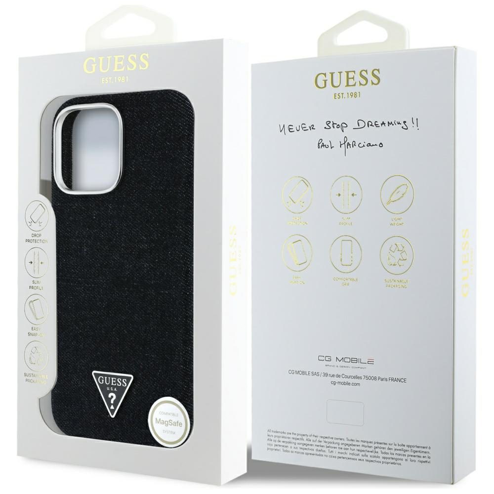 Guess HC MagSafe FW Denim Triangle Logo Case for iPhone 16 Pro Max Black