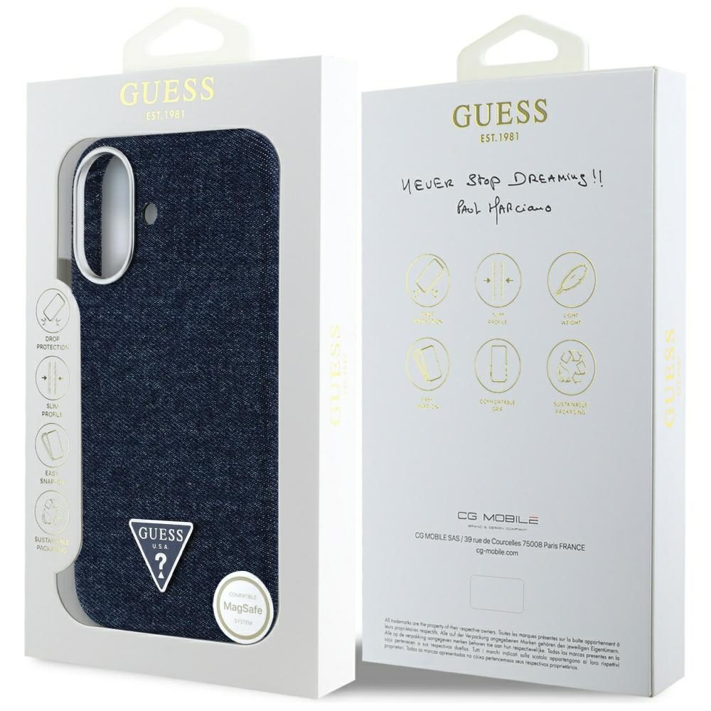 448572_oryg Guess HC MagSafe FW Denim Triangle Logo Case for iPhone 16 Blue