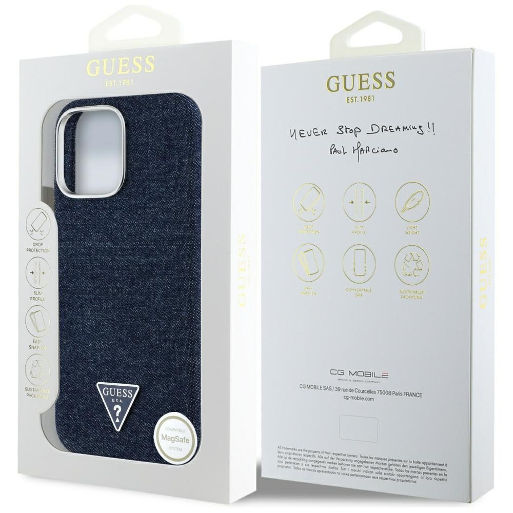 448588_oryg Guess HC MagSafe FW Denim Triangle Logo Case for iPhone 16 Pro Max Blue