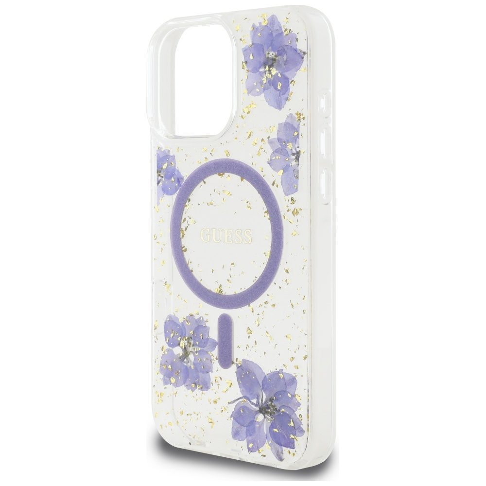 Guess HC MagSafe Resin Flowers and Glitter case for iPhone 16 Pro Max Purple