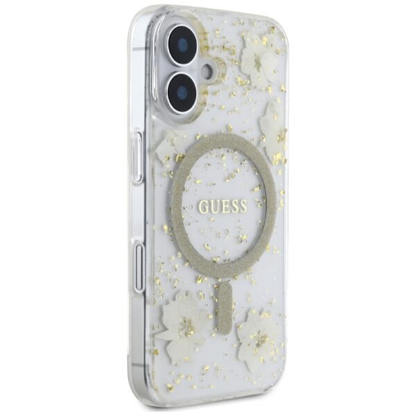 Guess HC MagSafe Resin Flowers and Glitter case for iPhone 16 Beige