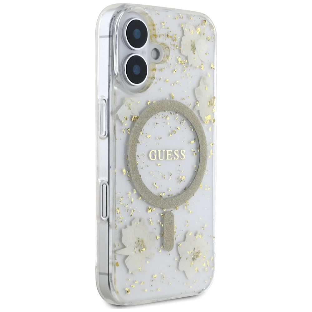 Guess HC MagSafe Resin Flowers and Glitter case for iPhone 16 Beige