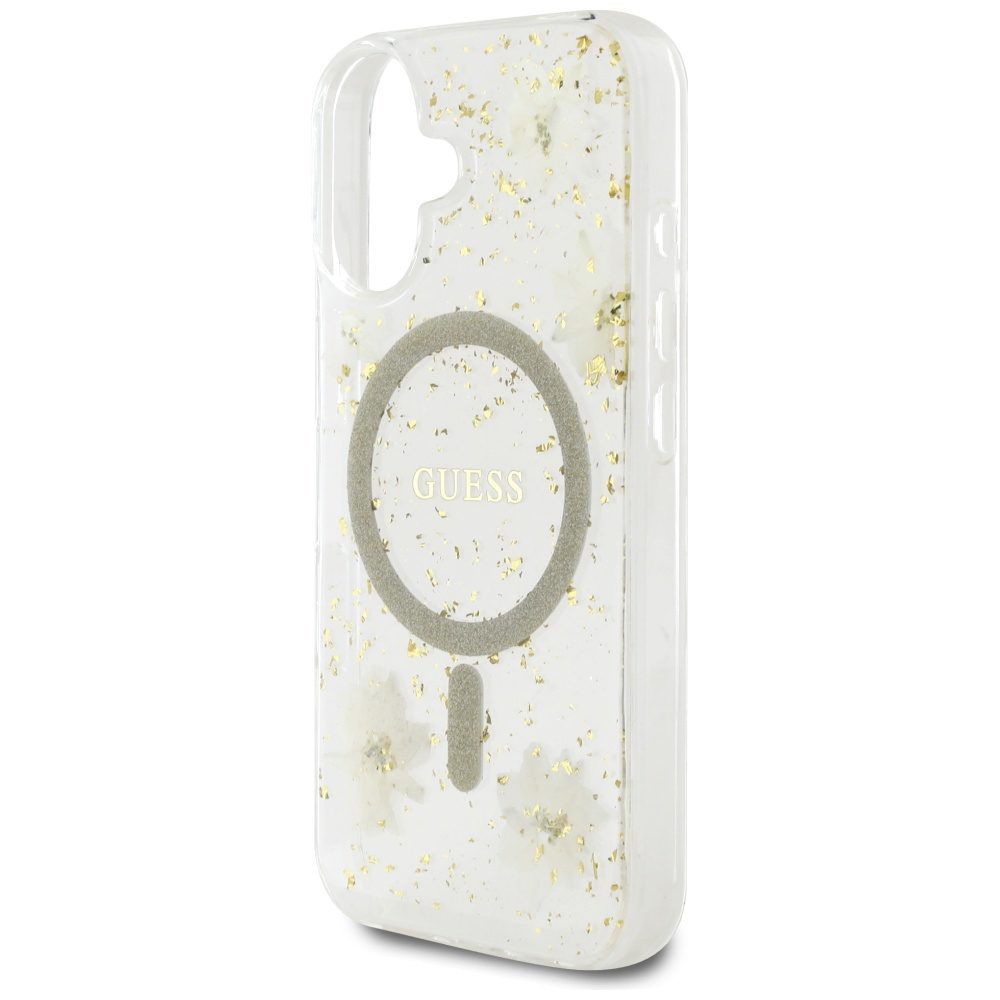 Guess HC MagSafe Resin Flowers and Glitter case for iPhone 16 Beige