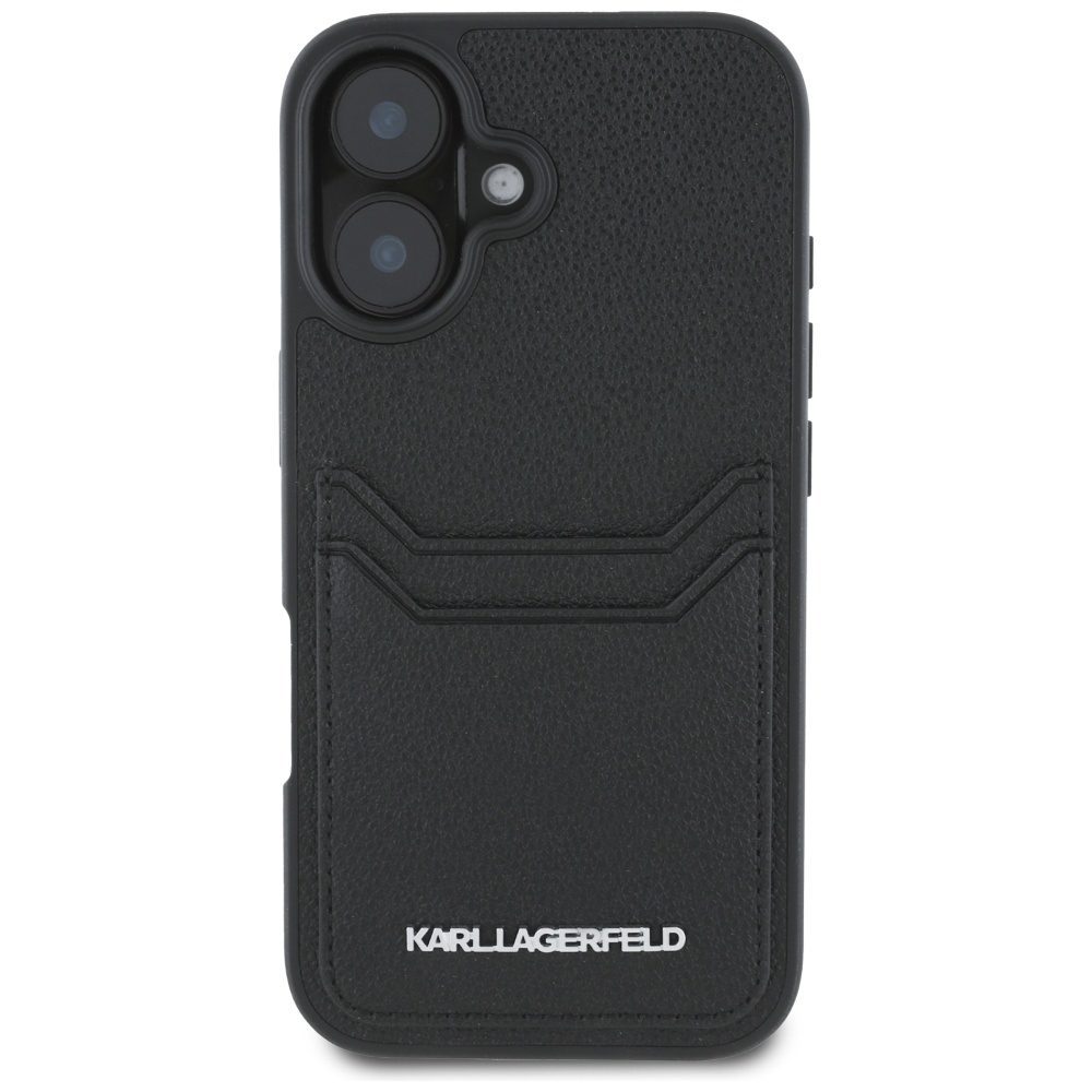 Karl Lagerfeld HC Grained PU CardSlot Metal Elong case for iPhone 16 Black