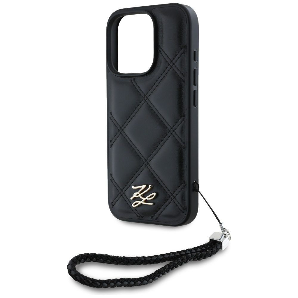 Karl Lagerfeld HC Quilted PU Initial Logo & Chain Strap case for iPhone 16 Pro Max Black
