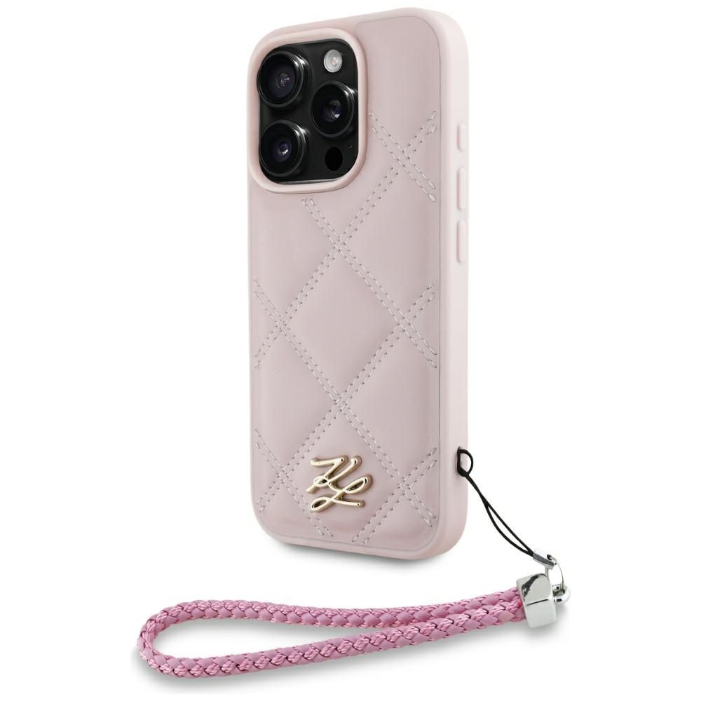 Karl Lagerfeld HC Quilted PU Initial Logo & Chain Strap case for iPhone 16 Pro Max Pink
