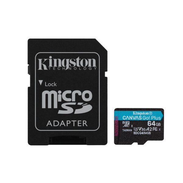 Kingston memory card 64GB microSDXC Canvas Go Plus Gen4 200MB/s A2 U3 V30 + adapter