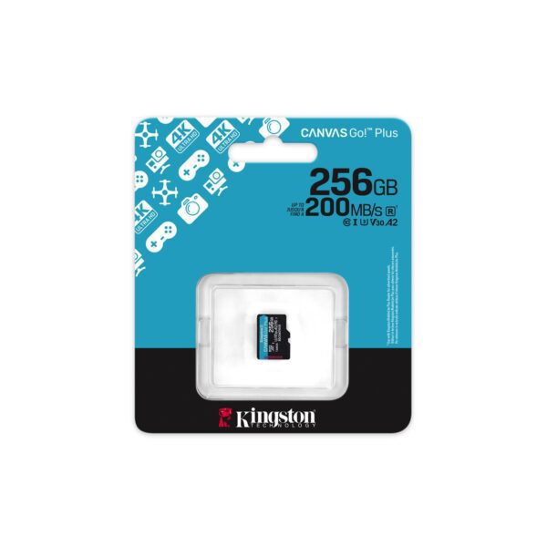Kingston memory card 256GB microSDXC Canvas Go Plus Gen4 200MB/s A2 U3 V30