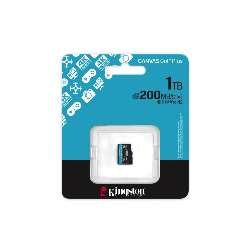 Kingston memory card 1TB microSDXC Canvas Go Plus Gen4 200MB/s A2 U3 V30