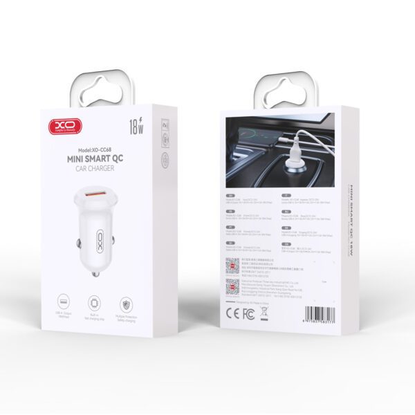 XO car charger CC68 18W QC 1x USB white