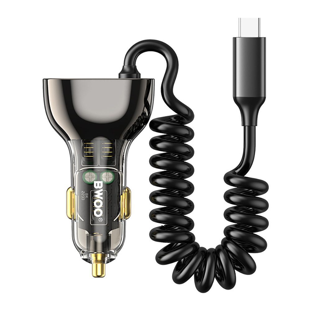 BWOO CC96C 30W PD car charger 1x USB-C 1x USB port with USB-C cable gray