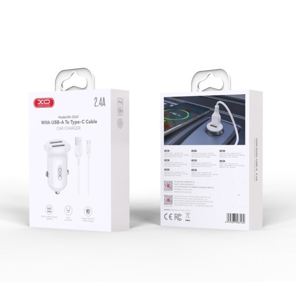 XO car charger CC67 12W 2x USB white