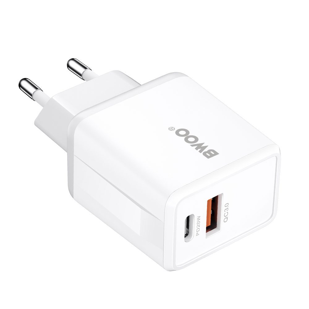 BWOO wall charger CDA182 QC 38W 1x USB-A + 1x USB-C with USB-C C-Lightning cable 1 m black