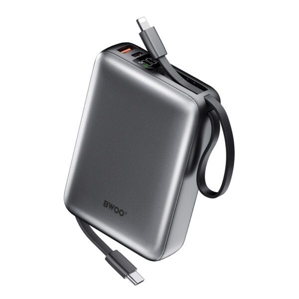 BWOO power bank P74 22.5W 20000 mAh with 2 built-in cables 1 x USB-C 1 x Lightning black