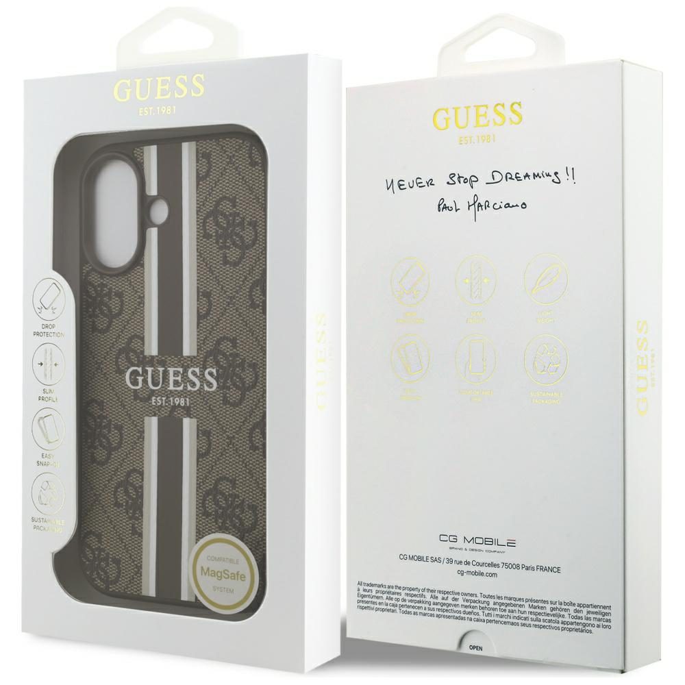 Guess 4G Printed Stripes MagSafe case for iPhone 17 brown