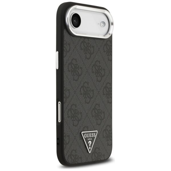 Guess Case Magsafe 4G PU Leather Case With Triangle Logo And Silver Metal Camera Frame For iPhone 17 Air Black
