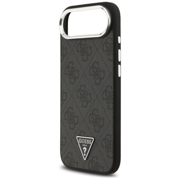 Guess Case Magsafe 4G PU Leather Case With Triangle Logo And Silver Metal Camera Frame For iPhone 17 Air Black
