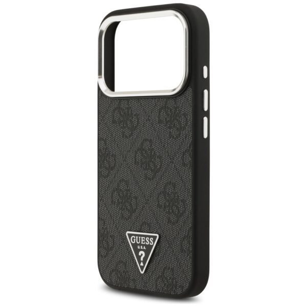 Guess Case Magsafe 4G PU Leather Case With Triangle Logo And Silver Metal Camera Frame For iPhone 17 Pro Black