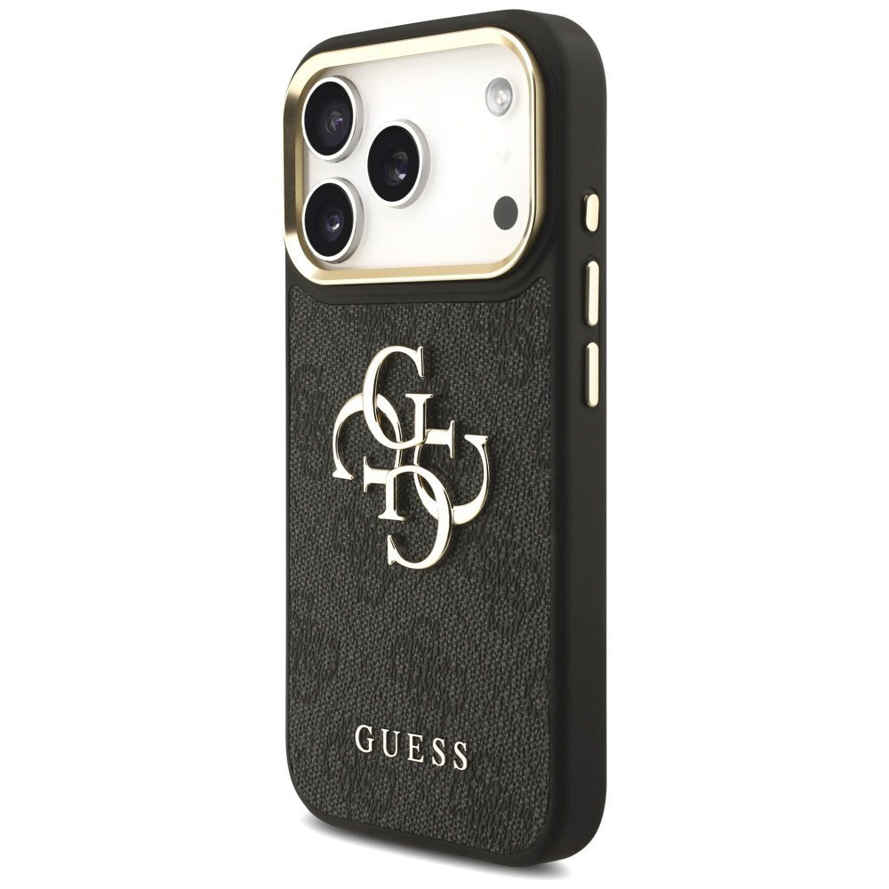 Guess Case 4G PU Leather Case Big 4G And Classic Logo With Big 4G PU Nylon Strap And Metal Camera And Buttons For iPhone 17 Pro Black