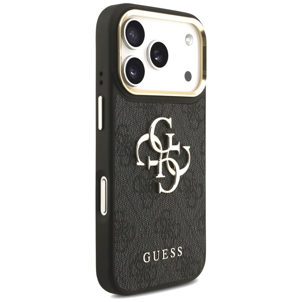 Guess Case 4G PU Leather Case Big 4G And Classic Logo With Big 4G PU Nylon Strap And Metal Camera And Buttons For iPhone 17 Pro Black
