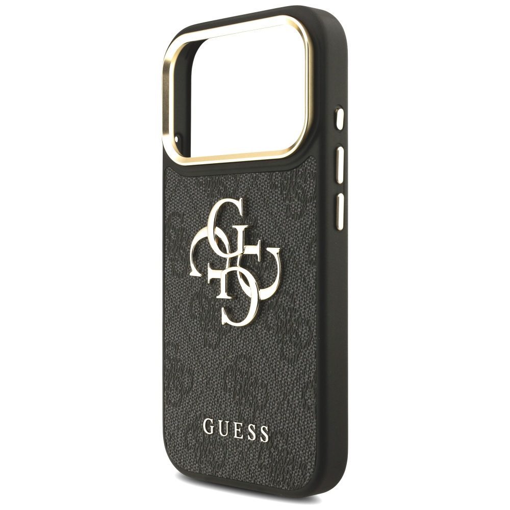 Guess Case 4G PU Leather Case Big 4G And Classic Logo With Big 4G PU Nylon Strap And Metal Camera And Buttons For iPhone 17 Pro Black