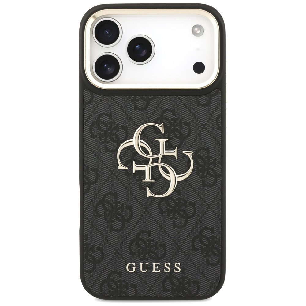 Guess Case 4G PU Leather Case Big 4G And Classic Logo With Big 4G PU Nylon Strap And Metal Camera And Buttons For iPhone 17 Pro Max Black
