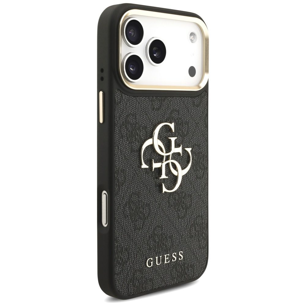 Guess Case 4G PU Leather Case Big 4G And Classic Logo With Big 4G PU Nylon Strap And Metal Camera And Buttons For iPhone 17 Pro Max Black